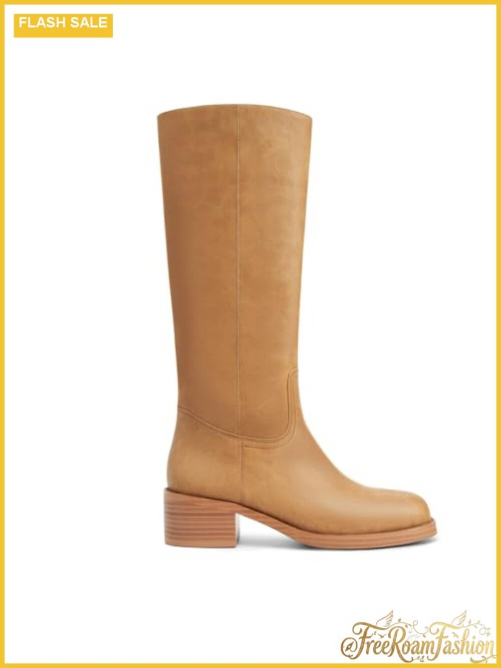 Faux Leather Knee High Boots Square Toe Chunky Block Heel Pull On Wide Calf